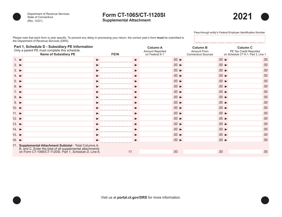 Form CT-1065 (CT-1120SI) Supplemental Attachment - Connecticut, Page 1