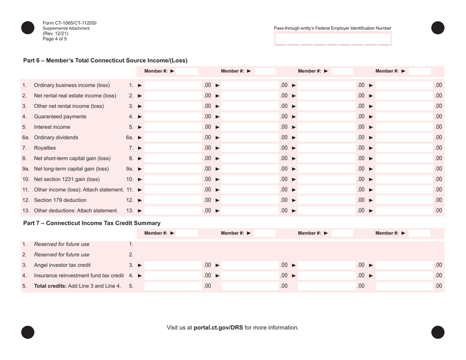 Form CT-1065 (CT-1120SI) Supplemental Attachment - Connecticut, Page 4