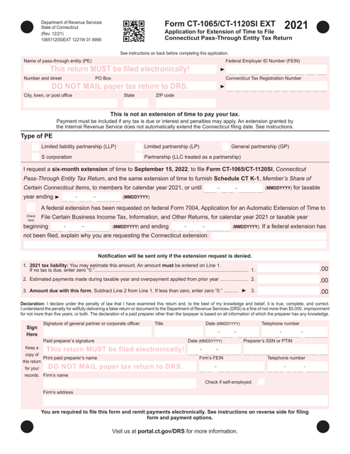 Form CT-1065 (CT-1120SI EXT) 2021 Printable Pdf