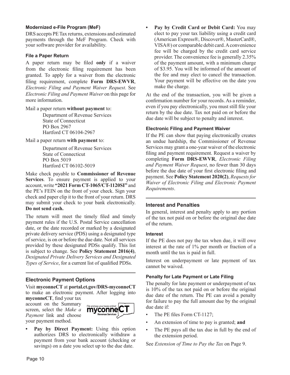 Instructions for Form CT-1065, CT-1120SI - Connecticut, Page 10