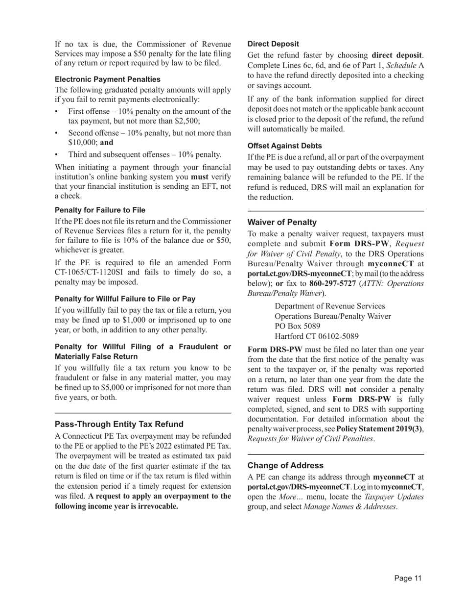 Instructions for Form CT-1065, CT-1120SI - Connecticut, Page 11