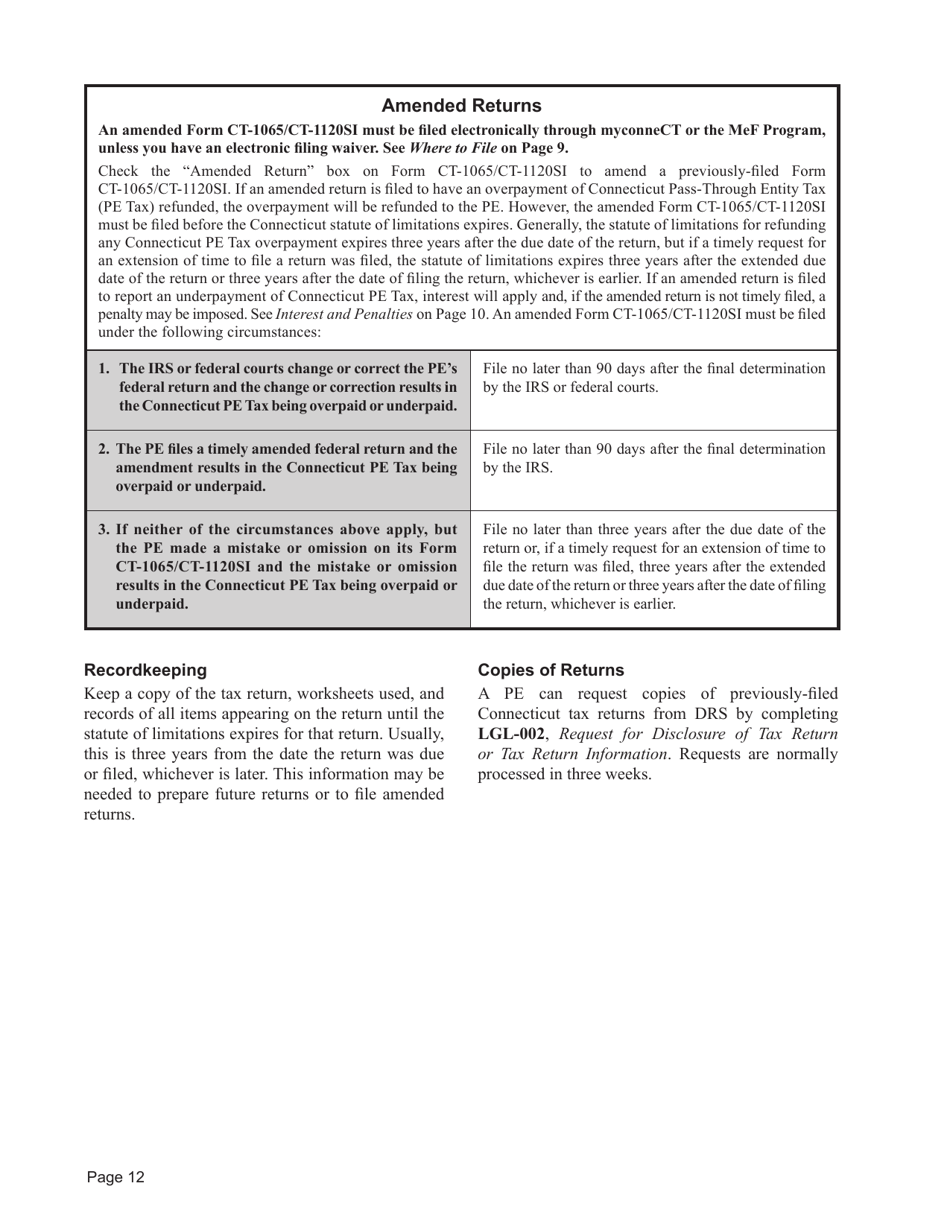 Instructions for Form CT-1065, CT-1120SI - Connecticut, Page 12