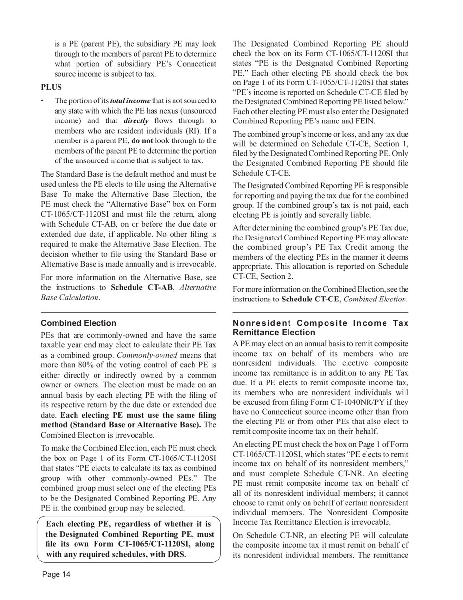 Instructions for Form CT-1065, CT-1120SI - Connecticut, Page 14