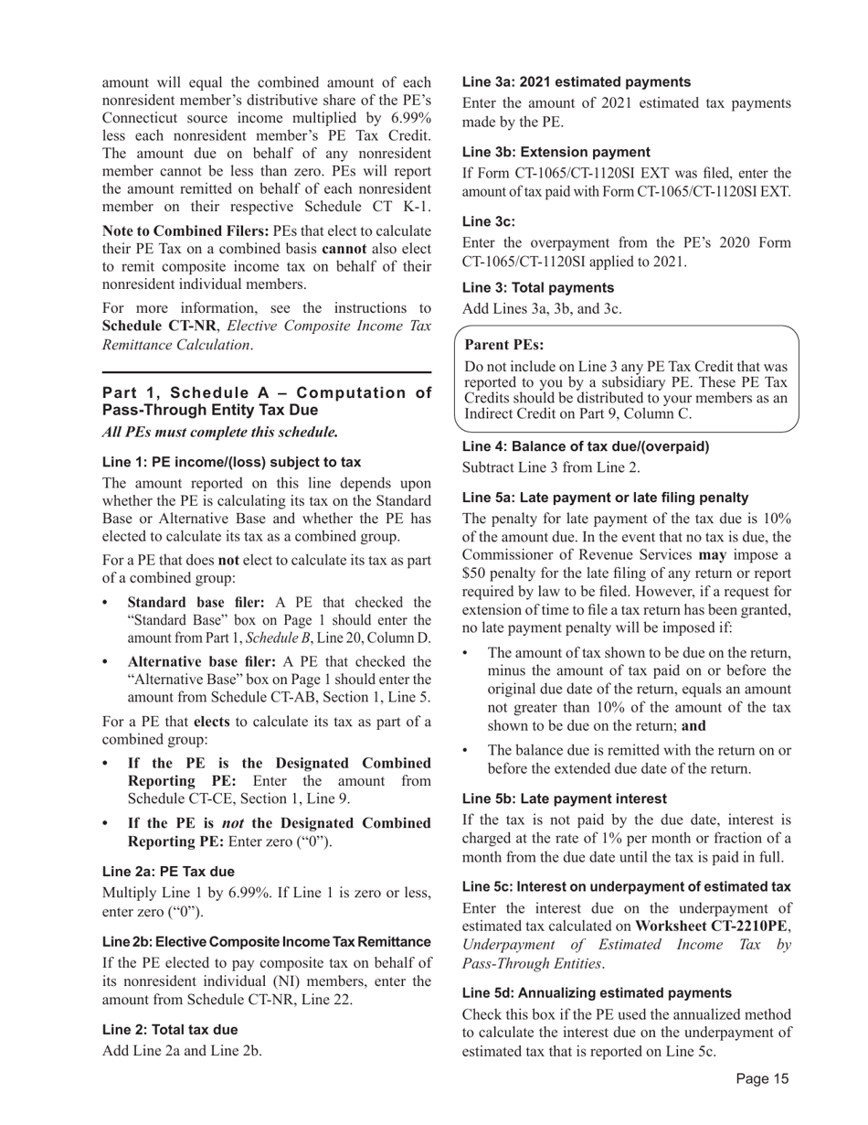 Instructions for Form CT-1065, CT-1120SI - Connecticut, Page 15