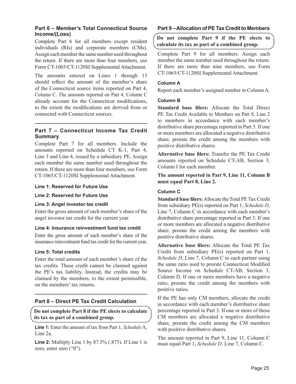 Instructions for Form CT-1065, CT-1120SI - Connecticut, Page 25