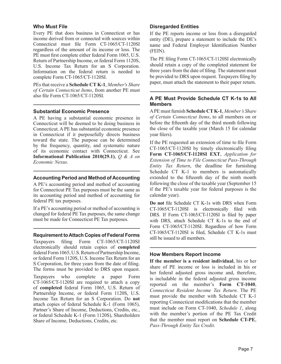 Instructions for Form CT-1065, CT-1120SI - Connecticut, Page 7