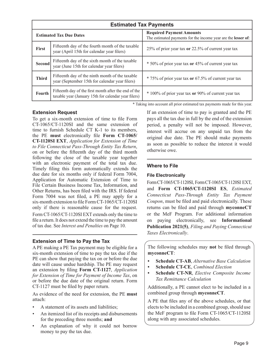 Instructions for Form CT-1065, CT-1120SI - Connecticut, Page 9