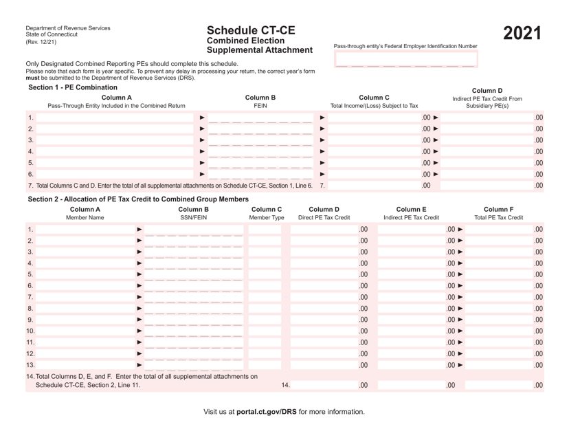Schedule CT-CE Combined Election - Supplemental Attachment - Connecticut, 2021