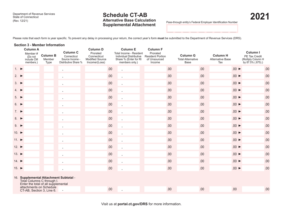 Schedule CT-AB Alternative Base Calculation Supplemental Attachment - Connecticut, Page 1