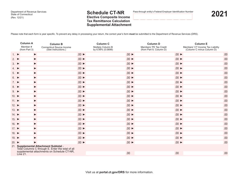 Schedule CT-NR Elective Composite Income Tax Remittance Calculation - Supplemental Attachment - Connecticut, Page 1