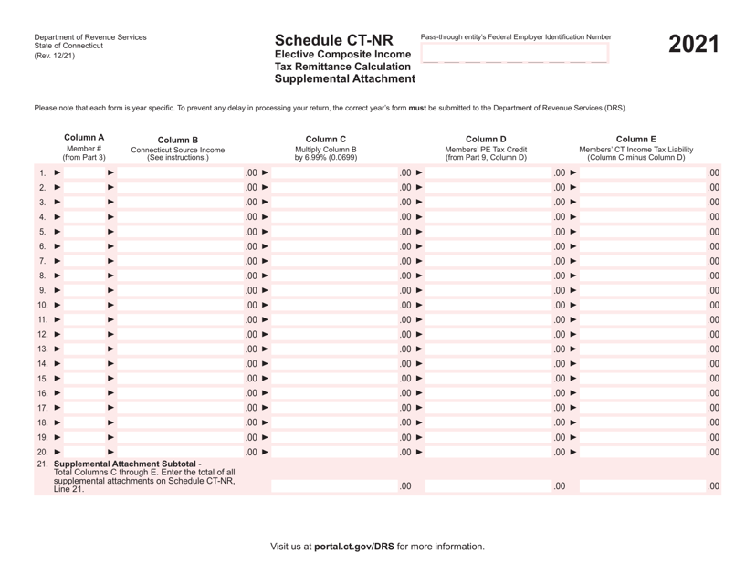 Schedule CT-NR Elective Composite Income Tax Remittance Calculation - Supplemental Attachment - Connecticut, 2021