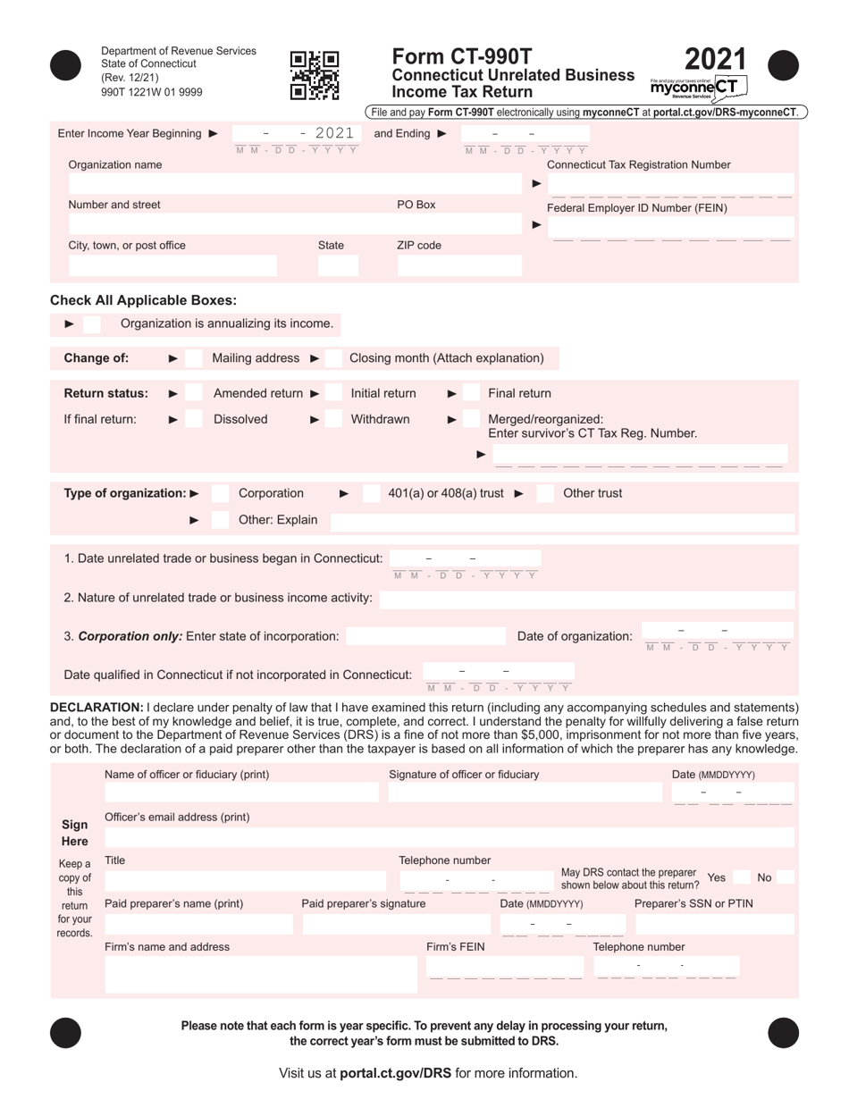 Form CT-990T Connecticut Unrelated Business Income Tax Return - Connecticut, Page 1
