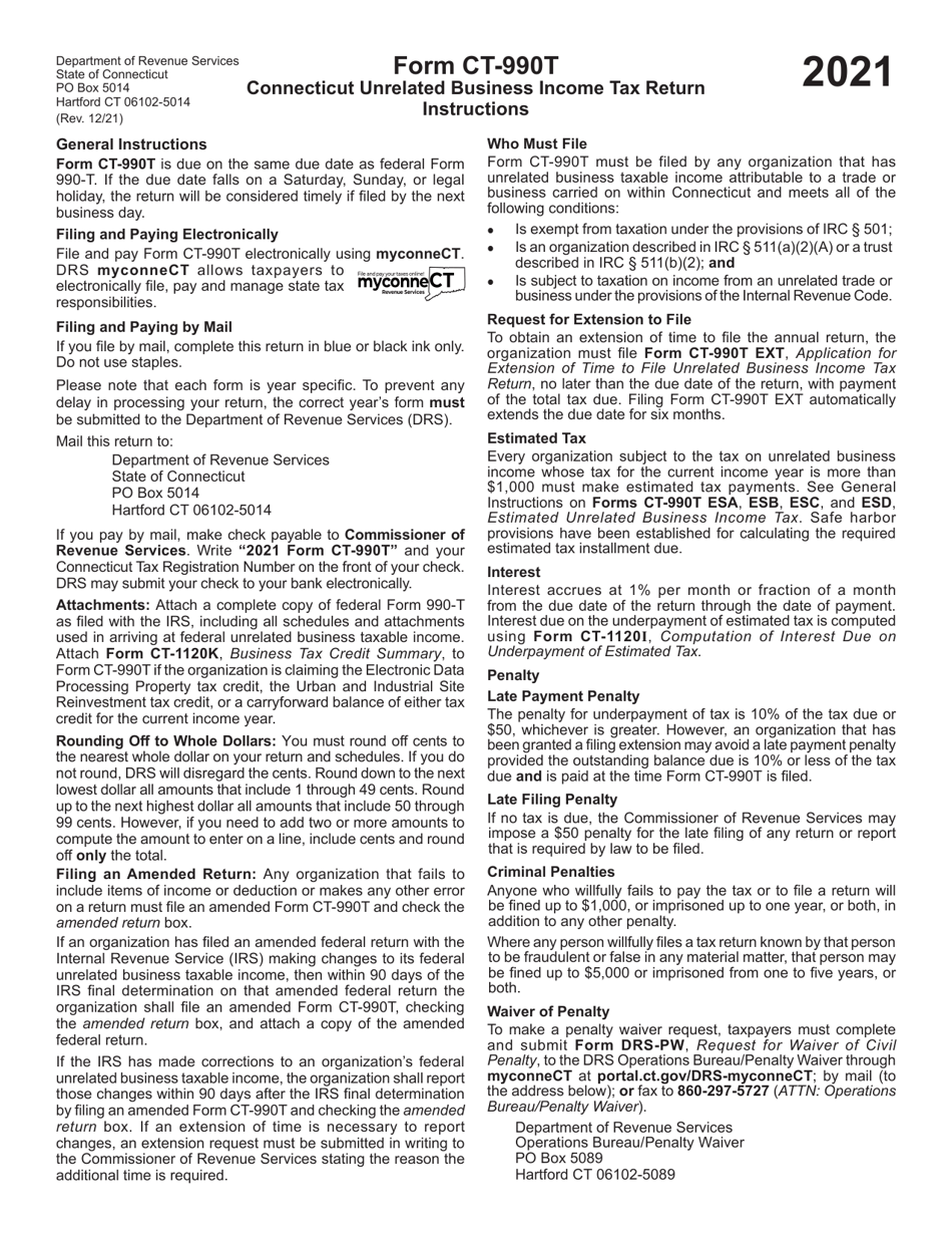 Instructions for Form CT-990T Connecticut Unrelated Business Income Tax Return - Connecticut, Page 1