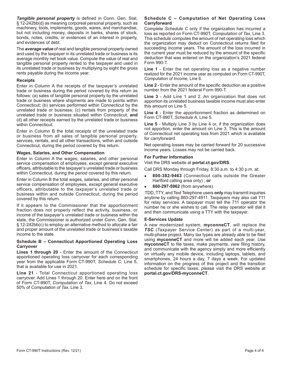 Instructions for Form CT-990T Connecticut Unrelated Business Income Tax Return - Connecticut, Page 4