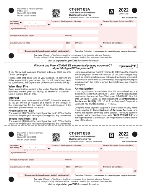 Form CT-990T ESA Estimated Unrelated Business Income Tax - Connecticut, 2022