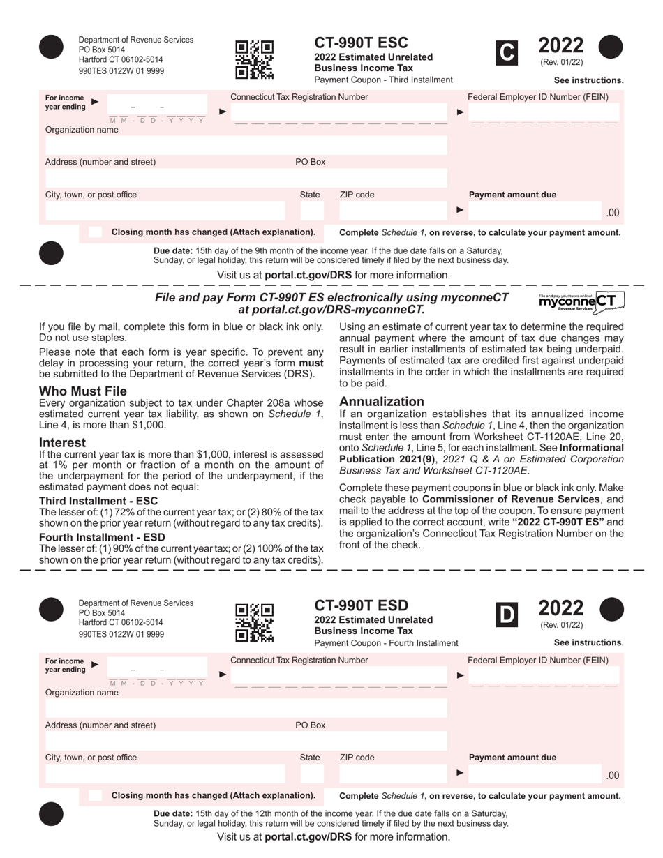 Form CT-990T ESA Estimated Unrelated Business Income Tax - Connecticut, Page 3