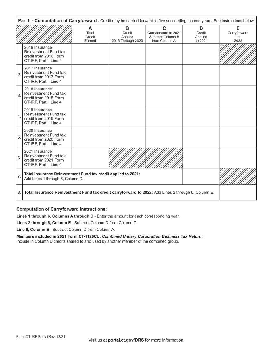 Form CT-IRF Insurance Reinvestment Fund Tax Credit - Connecticut, Page 2