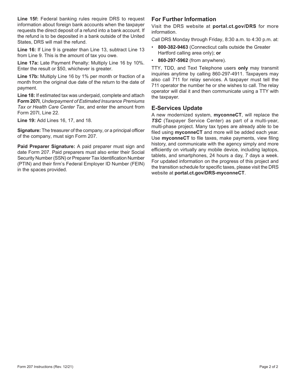 Form 207 Connecticut Insurance Premiums Tax Return - Domestic Companies - Connecticut, Page 4