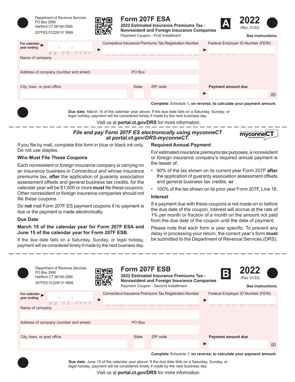 Form 207F ES Estimated Insurance Premiums Tax - Nonresident and Foreign Insurance Companies - Connecticut, Page 1