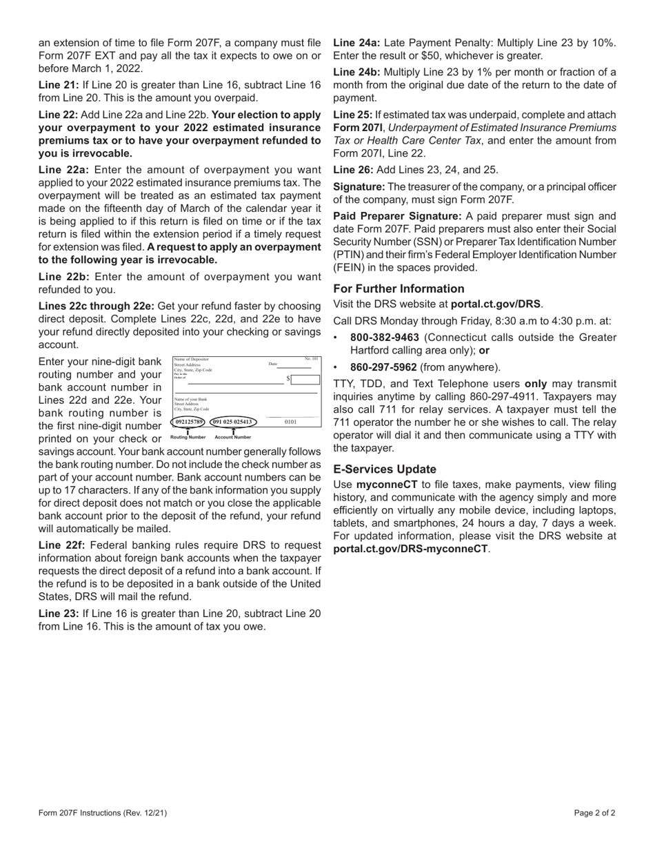 Form 207F Connecticut Insurance Premiums Tax Return - Nonresident and Foreign Companies - Connecticut, Page 4
