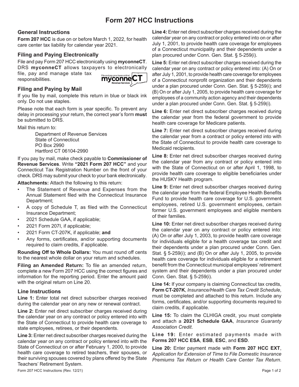 Form 207 HCC Connecticut Health Care Center Tax Return - Connecticut, Page 3