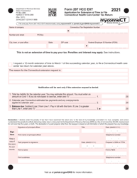 Form 207 HCC EXT Application for Extension of Time to File Connecticut Health Care Center Tax Return - Connecticut
