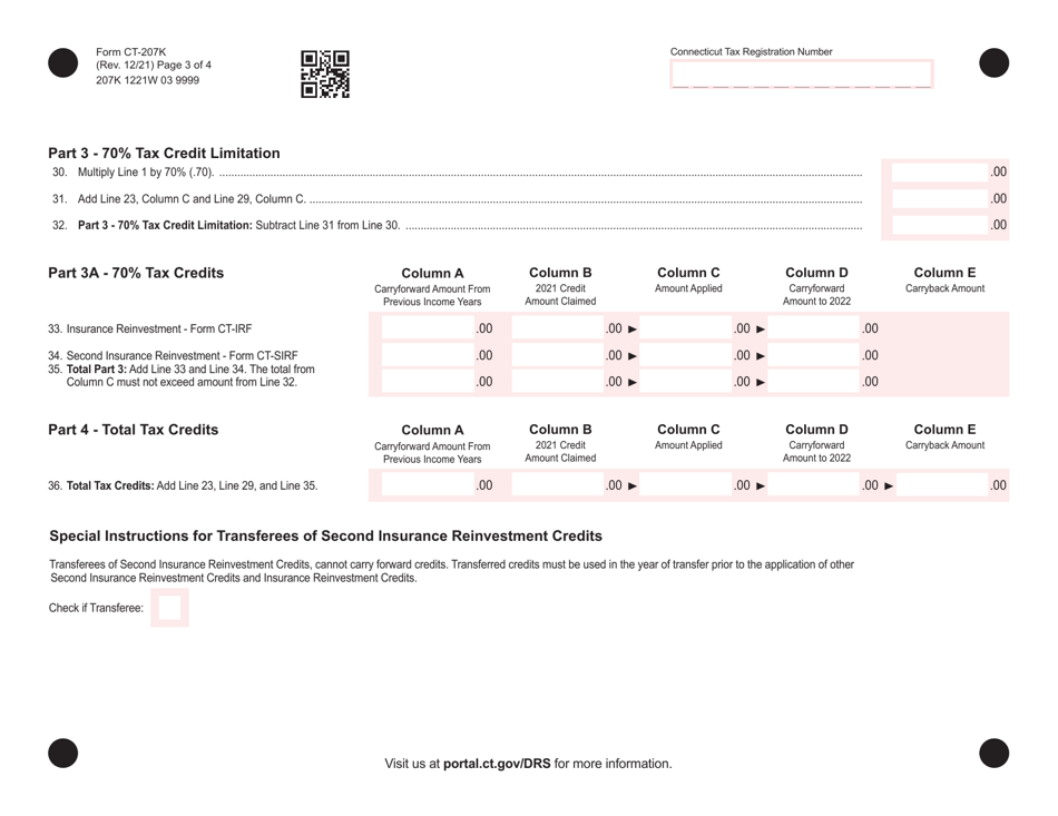 Form CT-207K Insurance / Health Care Center Tax Credit Schedule - Connecticut, Page 3