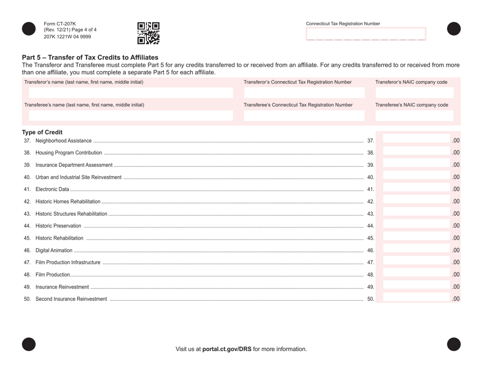 Form CT-207K Insurance / Health Care Center Tax Credit Schedule - Connecticut, Page 4