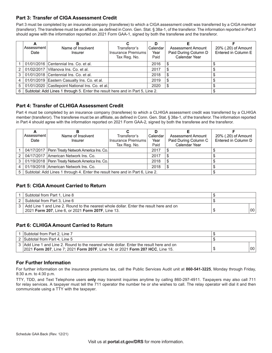 Schedule GAA Insurance Guaranty Association Credit - Connecticut, Page 2