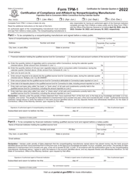Form TPM-1 &quot;Certification of Compliance and Affidavit by Nonparticipating Manufacturer - Cigarettes Sold to Consumers Within Connecticut During Calendar Quarter&quot; - Connecticut, 2022