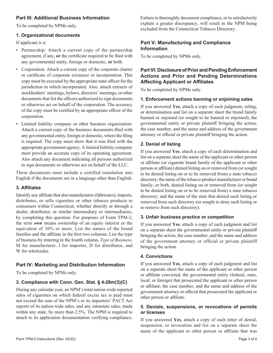 Instructions for Form TPM-2 Certification for Listing in the Connecticut Tobacco Directory - Connecticut, Page 3