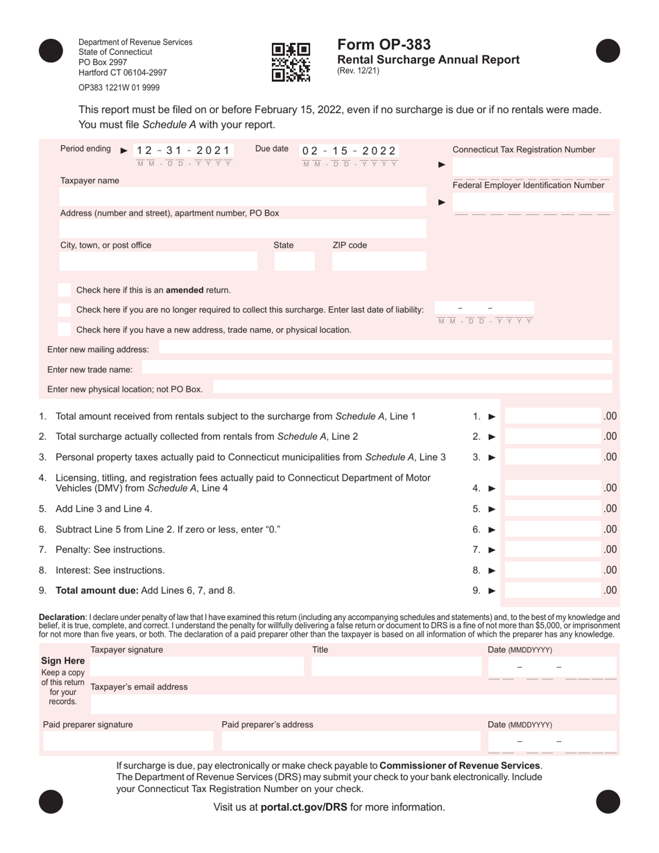 Form OP-383 Rental Surcharge Annual Report - Connecticut, Page 1