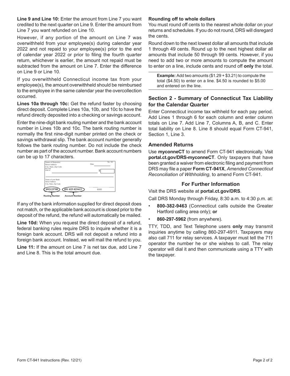 Form CT-941 Connecticut Quarterly Reconciliation of Withholding - Connecticut, Page 3