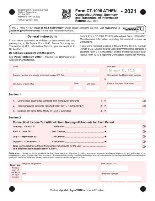 Form CT-1096 ATHEN 2021 Printable Pdf