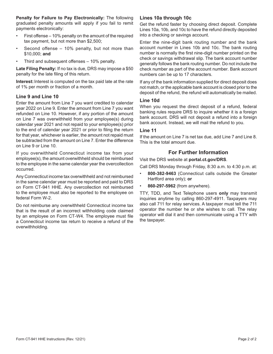 Form CT-941 HHE Connecticut Reconciliation of Withholding for Household Employers - Connecticut, Page 3
