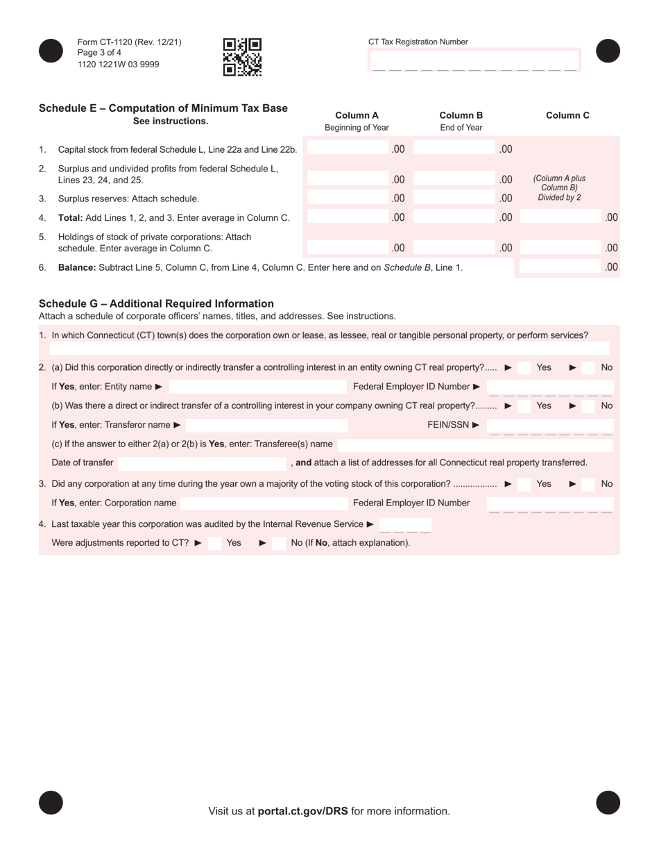 Form CT-1120 Corporation Business Tax Return - Connecticut, Page 3