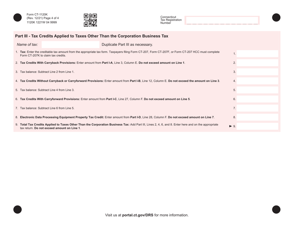 Form CT-1120K Business Tax Credit Summary - Connecticut, Page 4