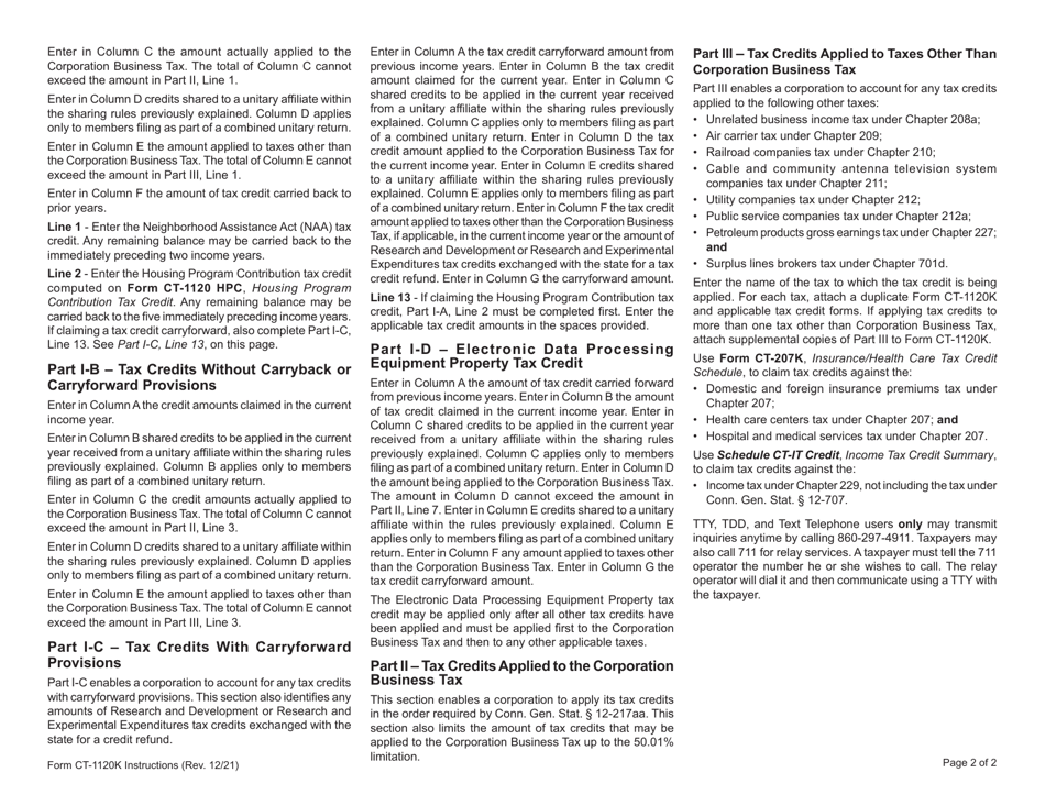 Form CT-1120K Business Tax Credit Summary - Connecticut, Page 6