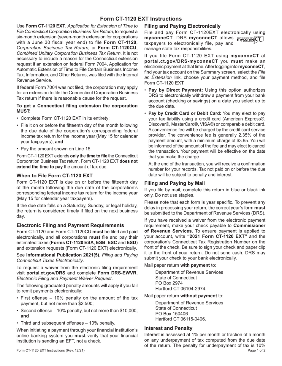 Form CT-1120 EXT Application for Extension of Time to File Connecticut Corporation Business Tax Return - Connecticut, Page 2