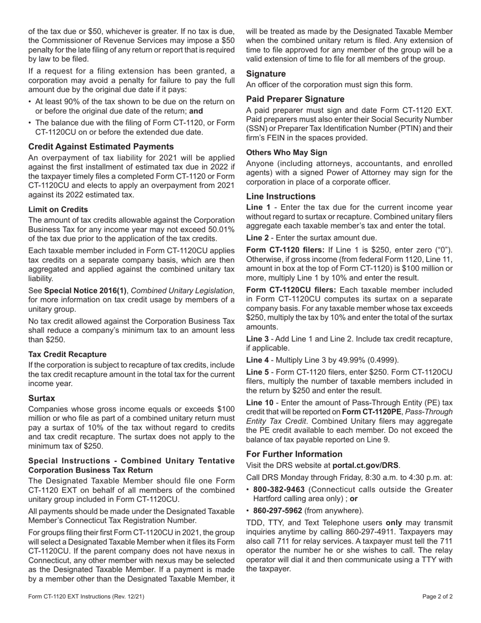 Form CT-1120 EXT Application for Extension of Time to File Connecticut Corporation Business Tax Return - Connecticut, Page 3
