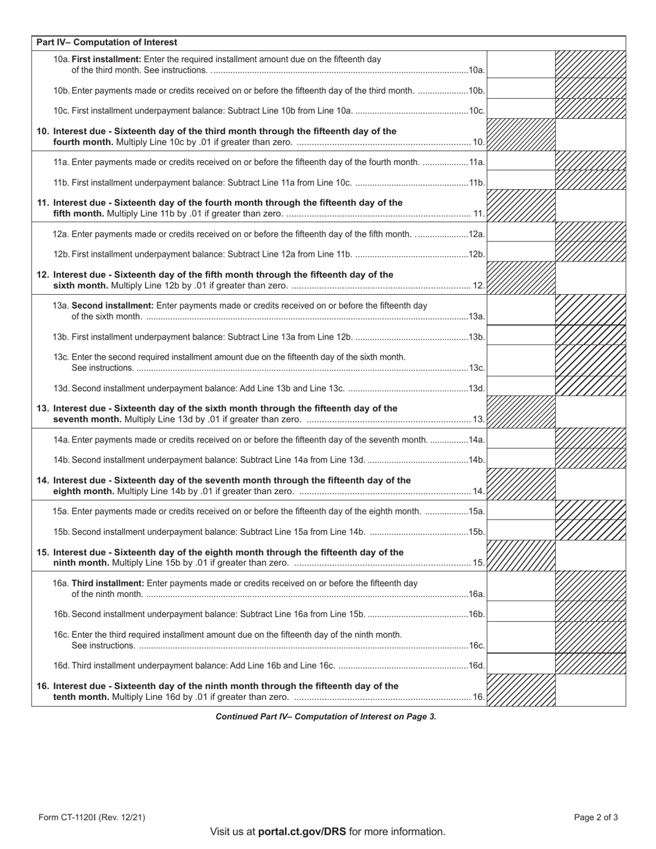 Form CT-1120I Computation of Interest Due on Underpayment of Estimated Tax - Connecticut, Page 2