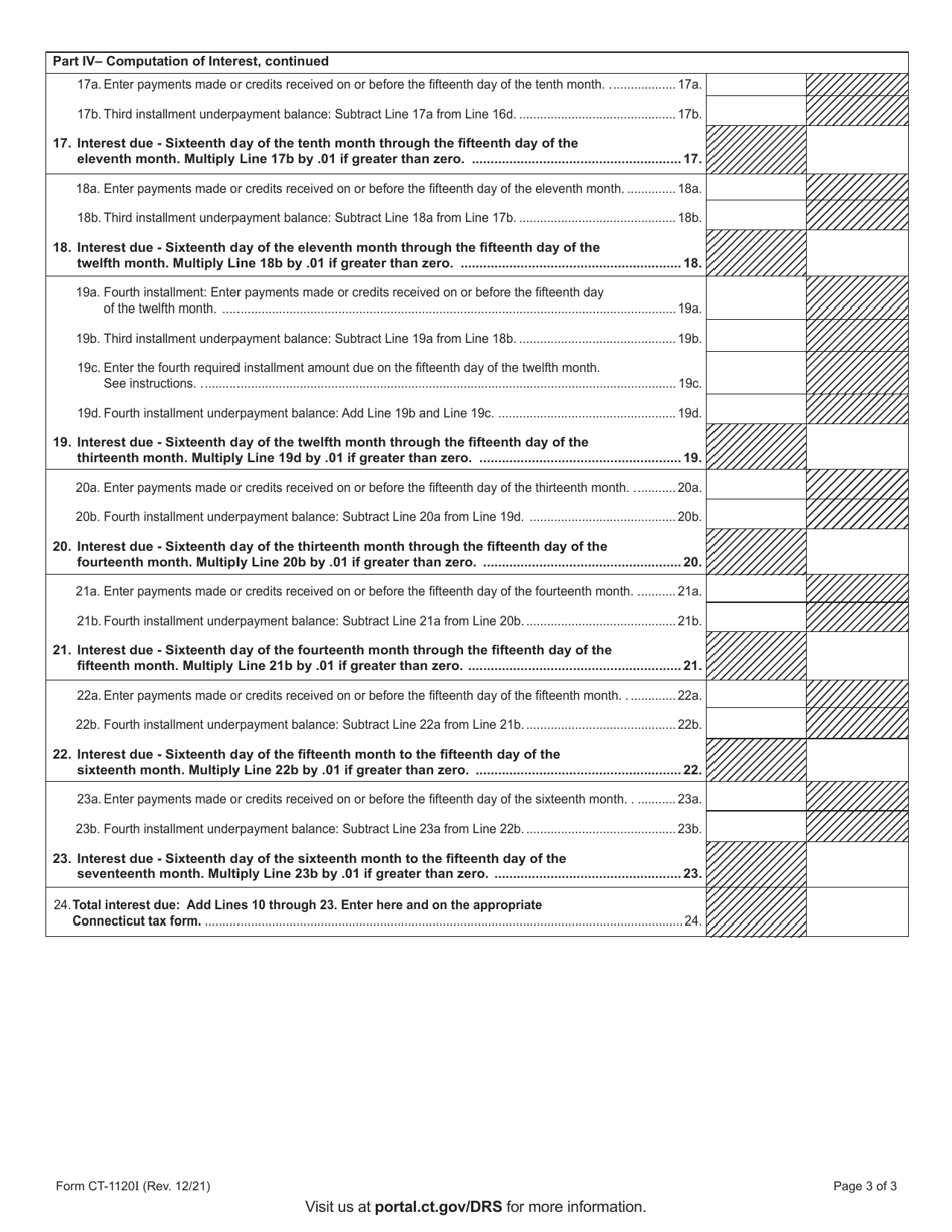 Form CT-1120I Computation of Interest Due on Underpayment of Estimated Tax - Connecticut, Page 3