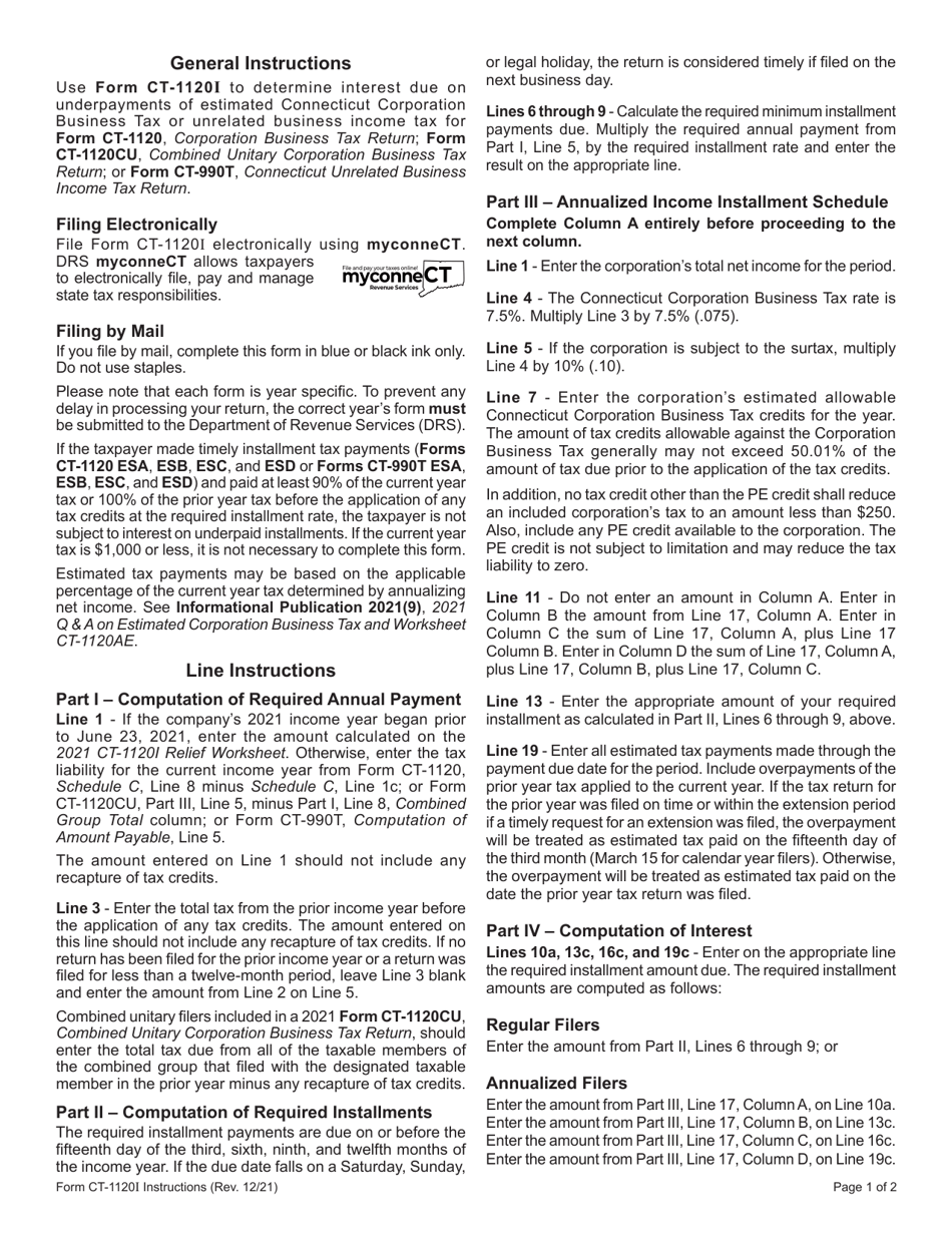 Form CT-1120I Computation of Interest Due on Underpayment of Estimated Tax - Connecticut, Page 4