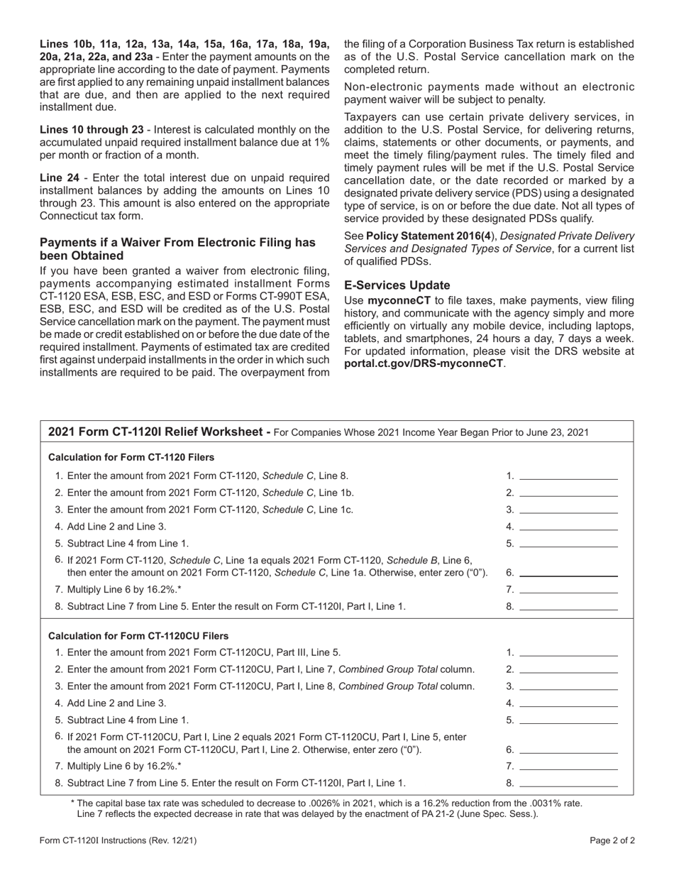 Form CT-1120I Computation of Interest Due on Underpayment of Estimated Tax - Connecticut, Page 5