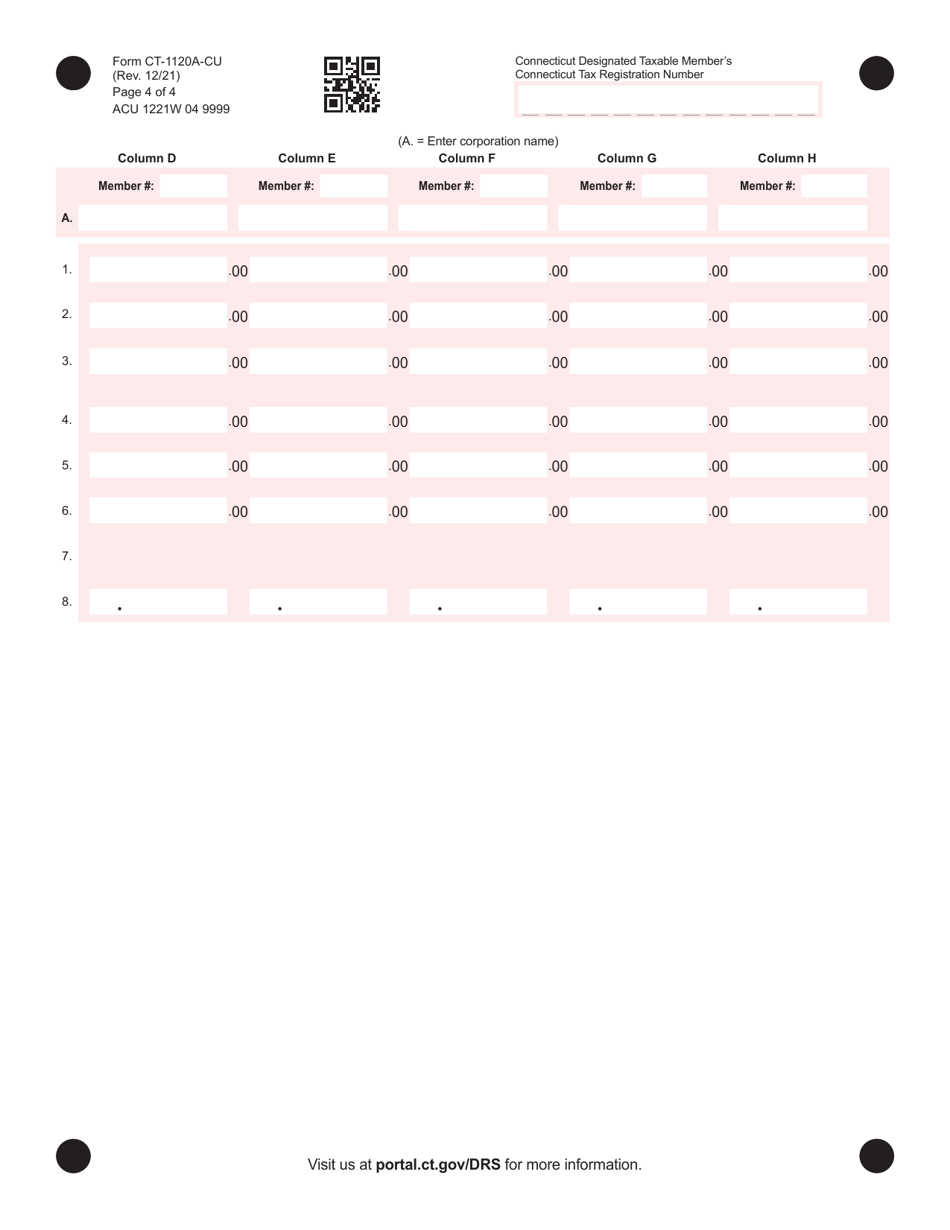 Form CT-1120A-CU Apportionment Computation for Combined Unitary Filers - Connecticut, Page 4
