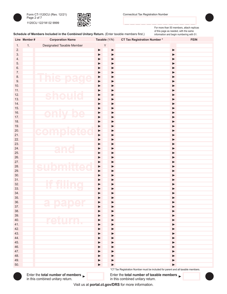 Form CT-1120CU Combined Unitary Corporation Business Tax Return - Connecticut, Page 2