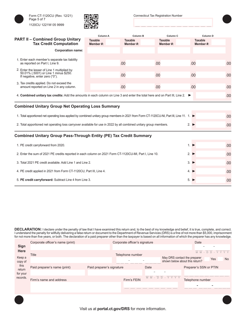 Form CT-1120CU Combined Unitary Corporation Business Tax Return - Connecticut, Page 5