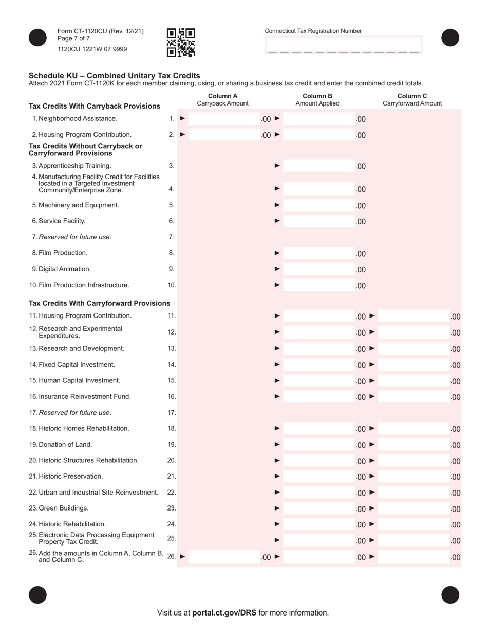 Form CT-1120CU Combined Unitary Corporation Business Tax Return - Connecticut, Page 7