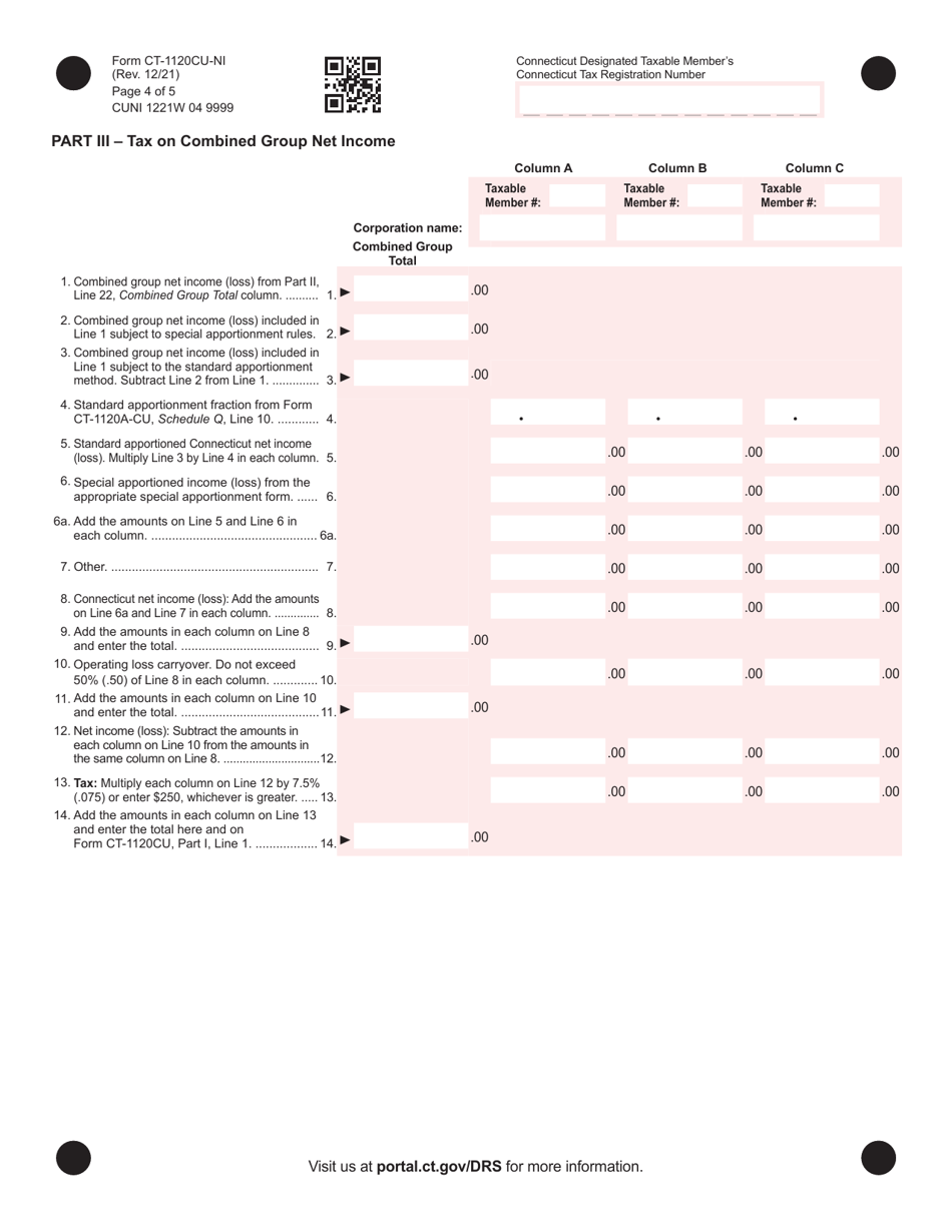 Form CT-1120CU-NI Tax on Combined Group Net Income - Connecticut, Page 4
