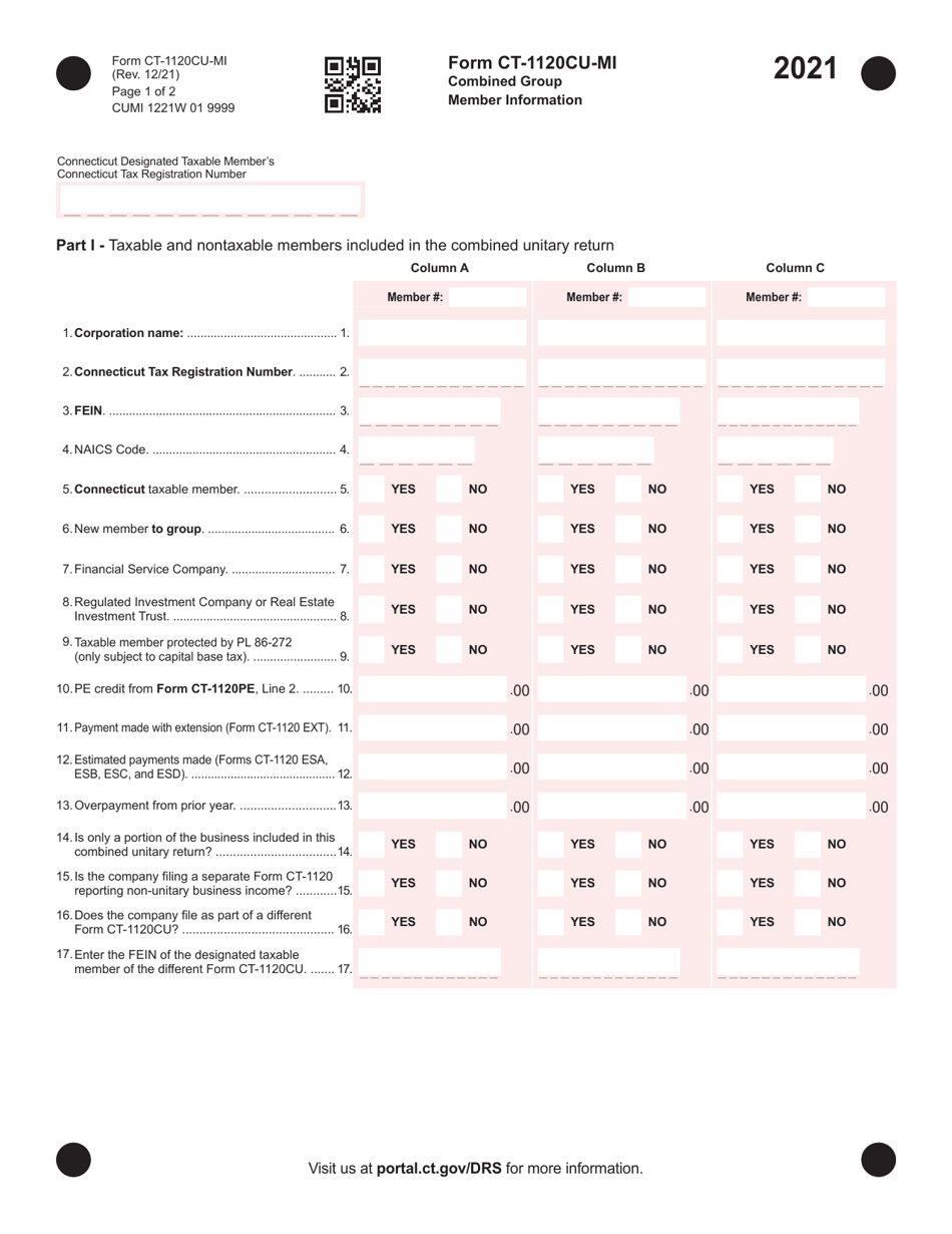 Form CT-1120CU-MI Combined Group Member Information - Connecticut, Page 1